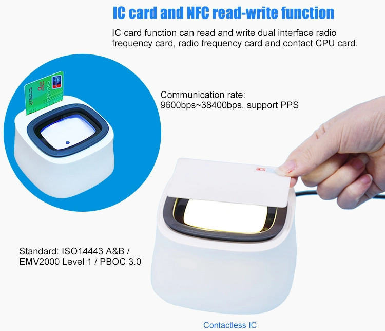 Multi-Functional USB Smart Card IC Chip Reader Pdf417 Qr Scanner Device for Industrial and Commercial Taxation Hcc3300